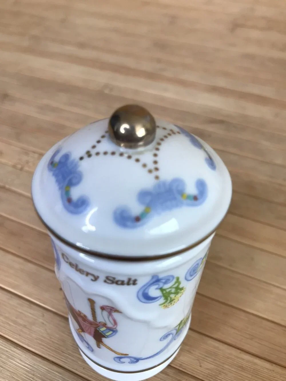Lenox Fine Porcelain The Spice Carousel Celery Salt Jar Lid Gold Fill Trim 1993